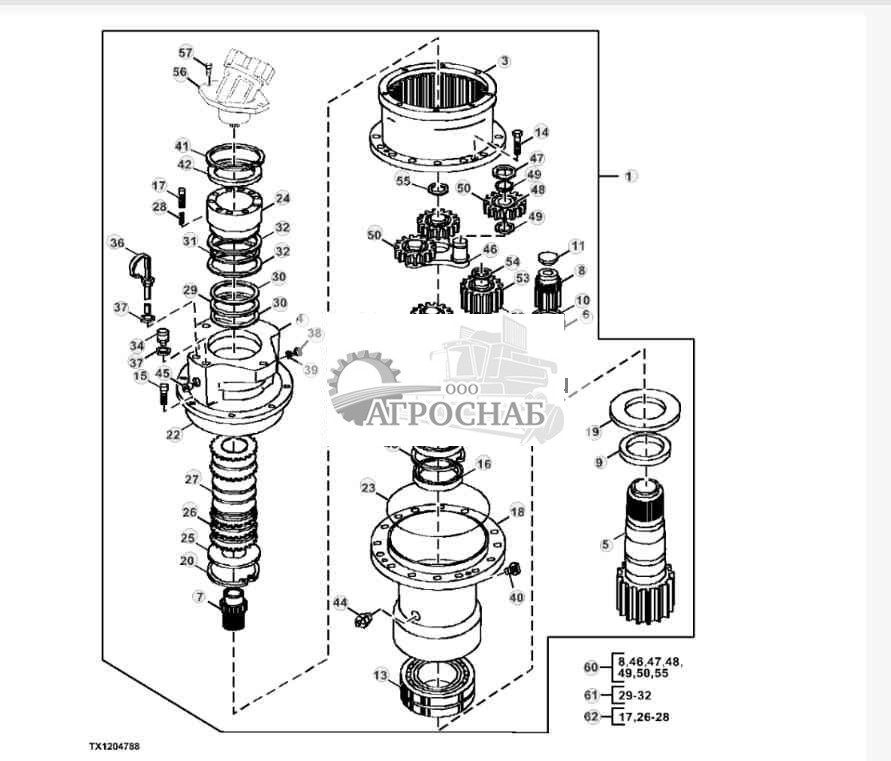 Узлы редуктора поворотного механизма 
